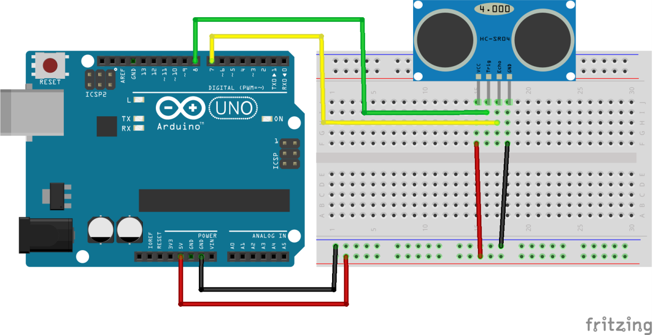 esquema de montagem do Arduino uno com Sensor ultrassonico HC-SR04, HCSR04 