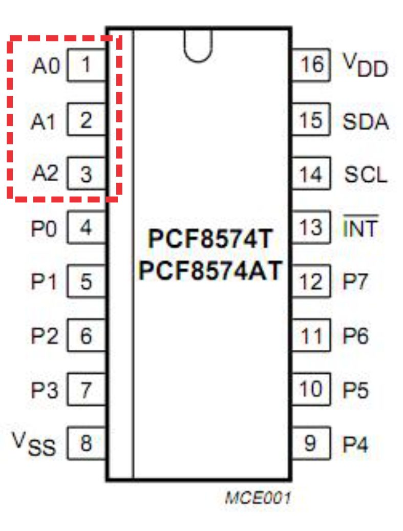Portas do chip PCF8574T e PCF8574AT 