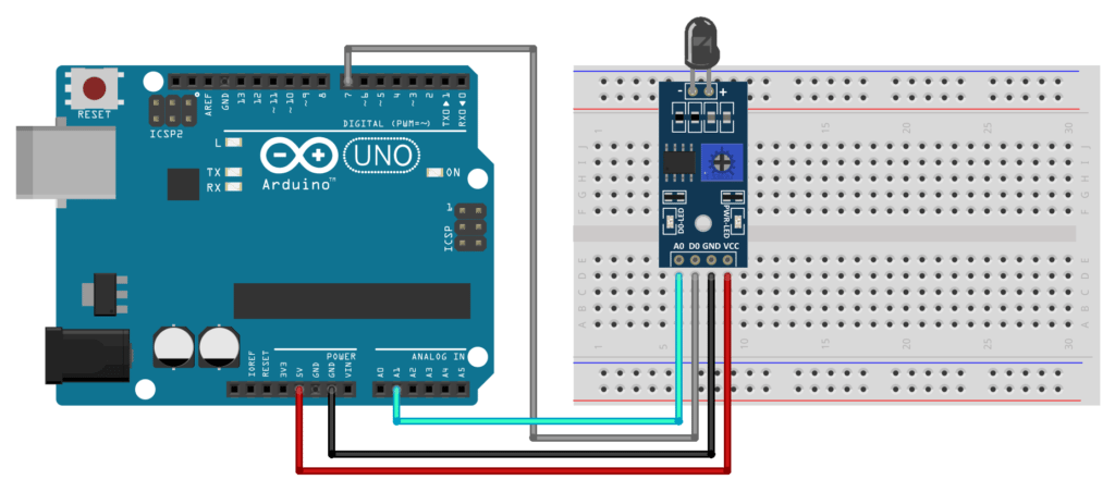 Circuito Sensor de Chama na Placa Arduino