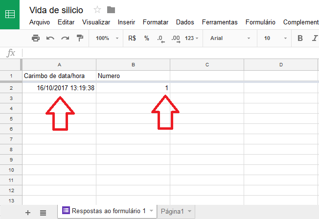 Figura 9 - Resposta do formulário na planilha.