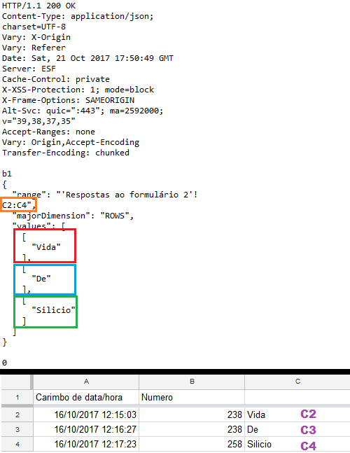 lendo as células do google planilhas - banco de dados com ESP