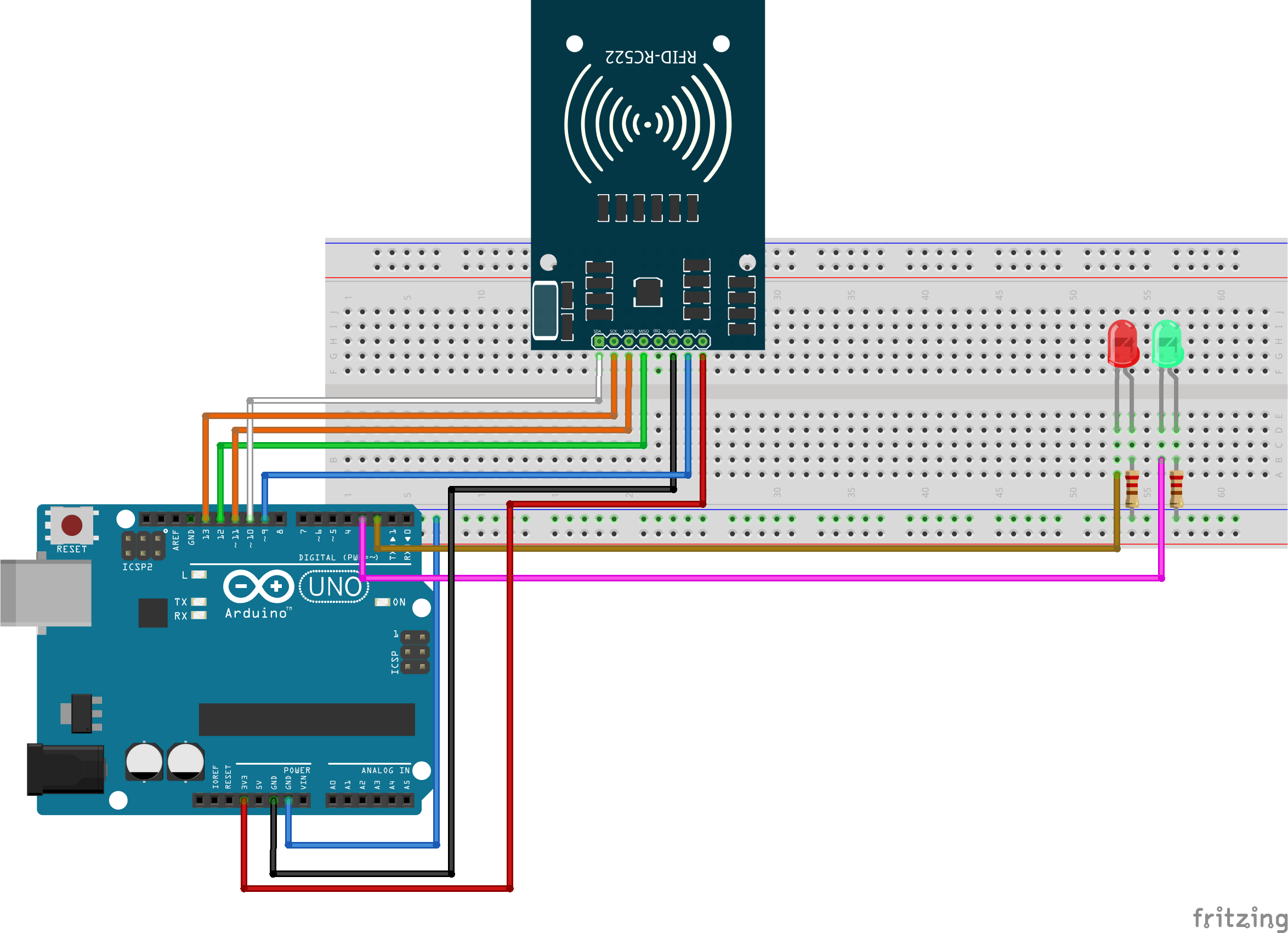 Esquema de montagem do Módulo RFID RC522 Mifare com Arduino