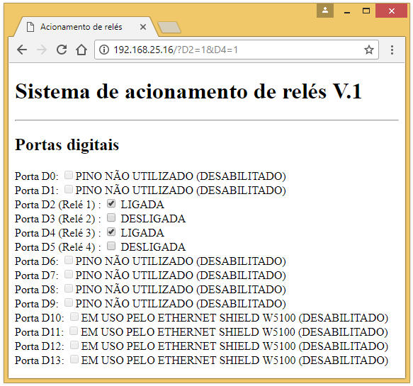 Shield Ethernet W5100 - Sistema de acionamento remoto de relés com HTML