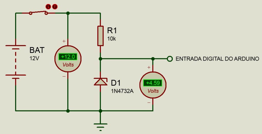 Circuito diodo zener + resistor com saída do sensor em 12V.