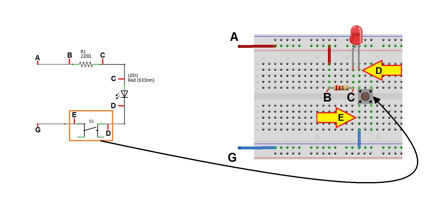 Passo 4 - montando circuito em uma matriz de contato - protoboard