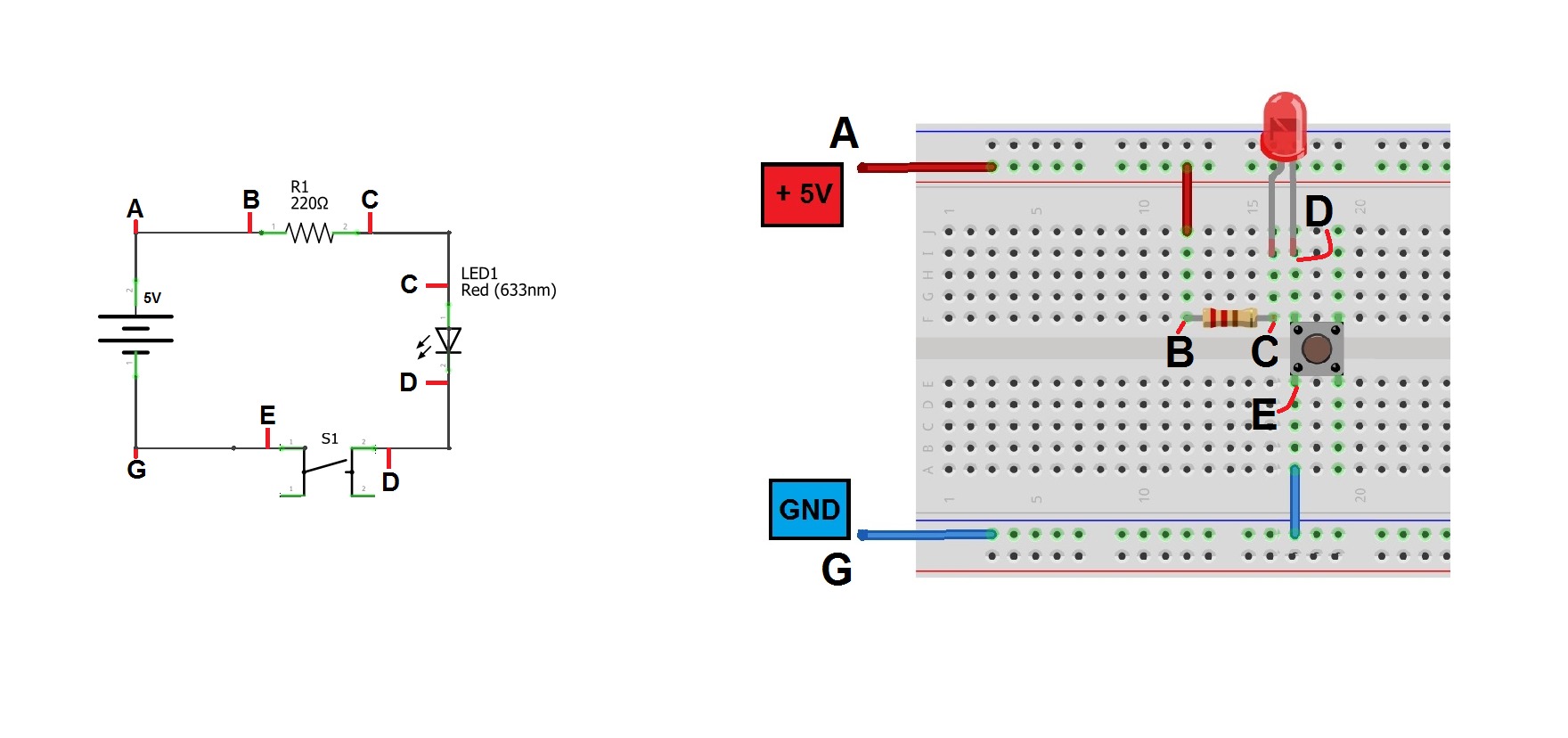 Passo 5 - montando circuito em uma matriz de contato - protoboard