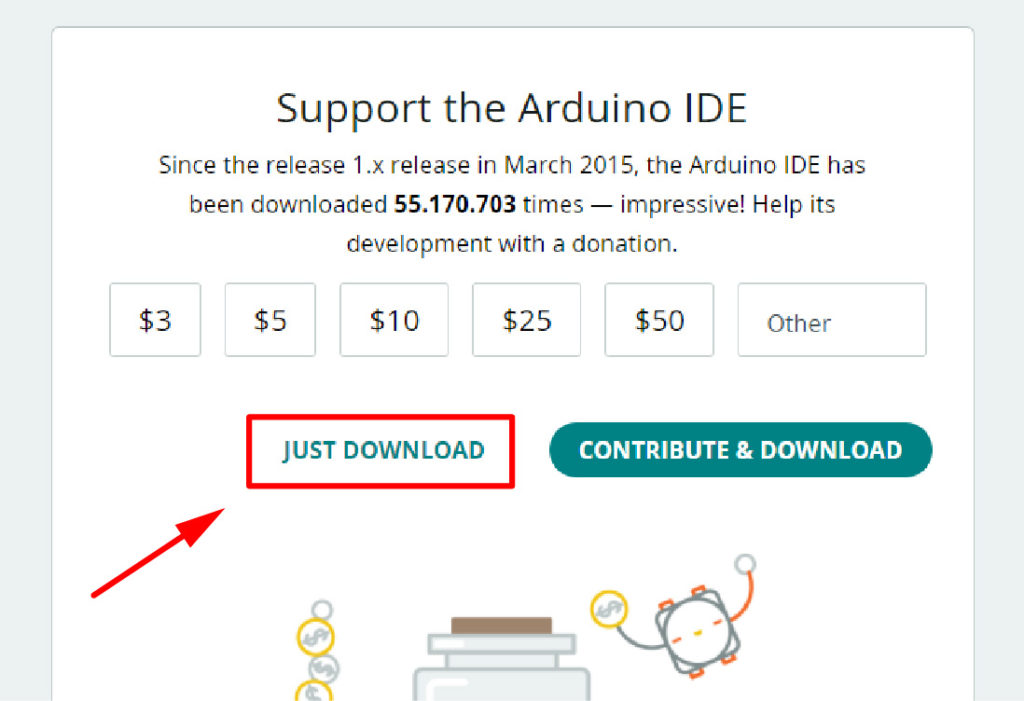 Clique em just download para baixar a Arduino IDE