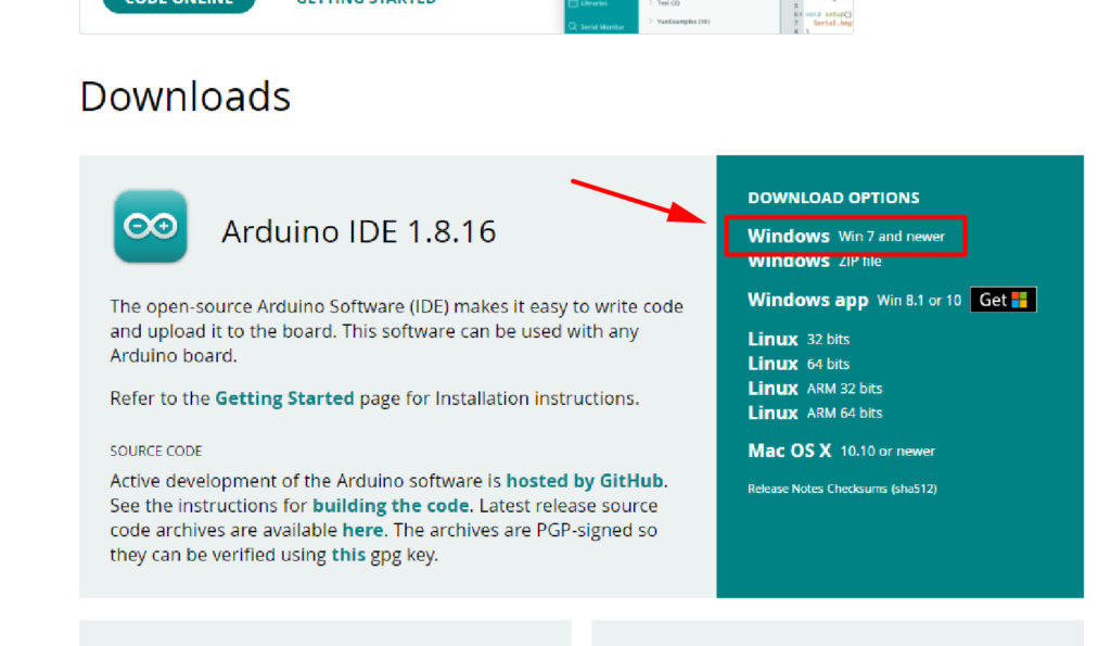 Baixando a Arduino IDE para Windows no site da Arduino