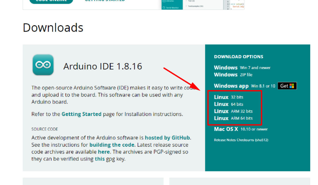 Baixando a Arduino IDE para Linux no site da Arduino