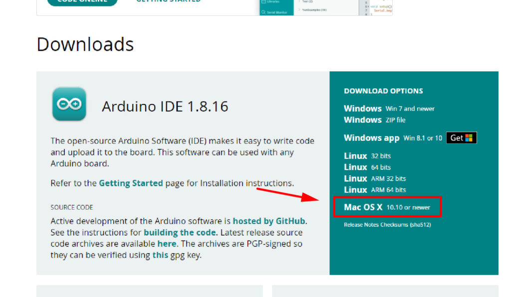 Baixando a Arduino IDE para Mac OS no site da Arduino