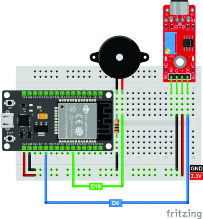 montagem sensor de som - módulo ky-037 - com esp32 e buzzer
